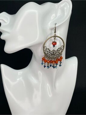⚜️Earrings Cobalt Tangerine Antique Bronze Boho Handcrafted